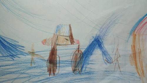 Рисунок Богдана (7 лет) семья выезжает после снегопада