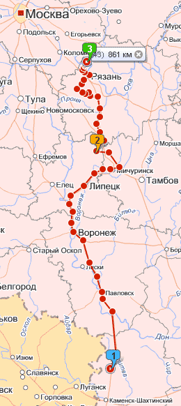 Примерный маршрут путешествия, созданно при помощи сервиса Яндекс.Карты